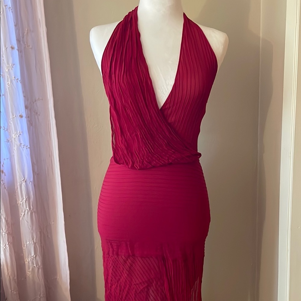 Elegant Silk Red Halter Dress